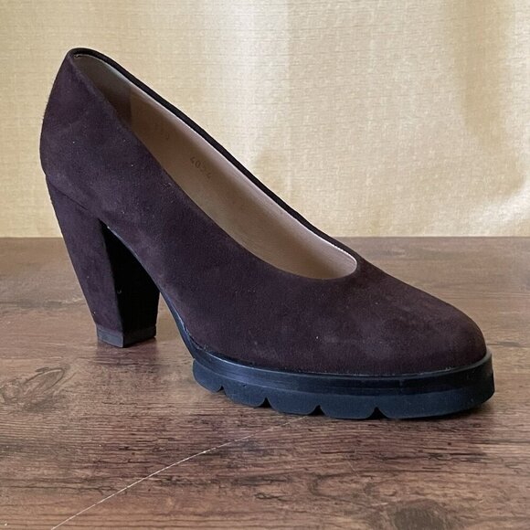 Vintage 90s Walter Steiger Heels Sz 6.5 Brown Leather Cone Heel Chunky Lugg Sole - Picture 1 of 8